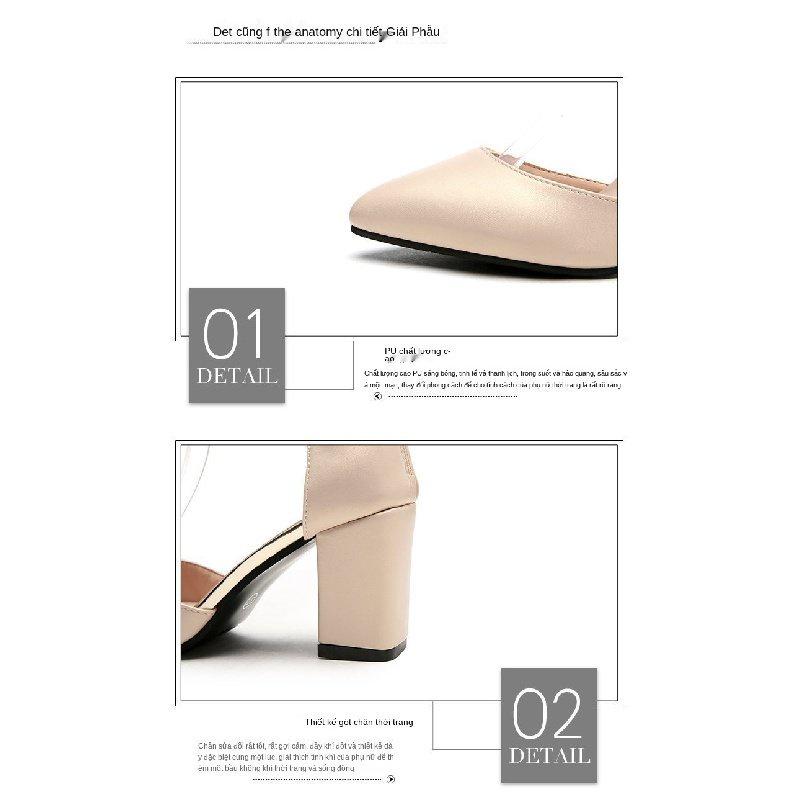 【Quần áo SF】New Toe Cap Sandals Women's Mid Heel Fresh Pointed Toe High Heels Small Size Buckle Women's Chunky Heels