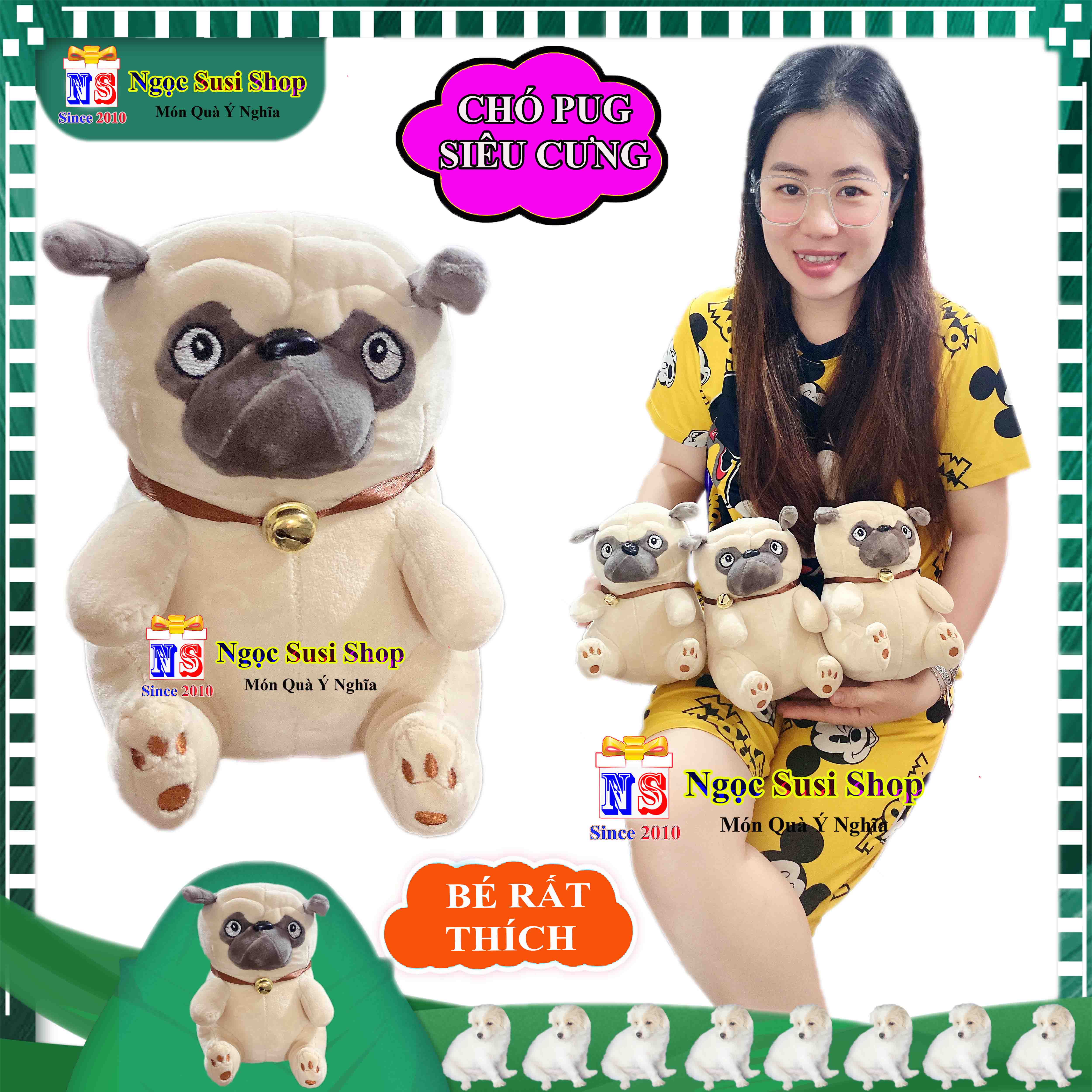 [SIÊU ĐẸP] THÚ NHỒI BÔNG CON CHÓ PUG DOG SIZE NHỎ CHO BÉ CẦM CHƠI -  GẤU BÔNG HÌNH CON CHÓ PUG