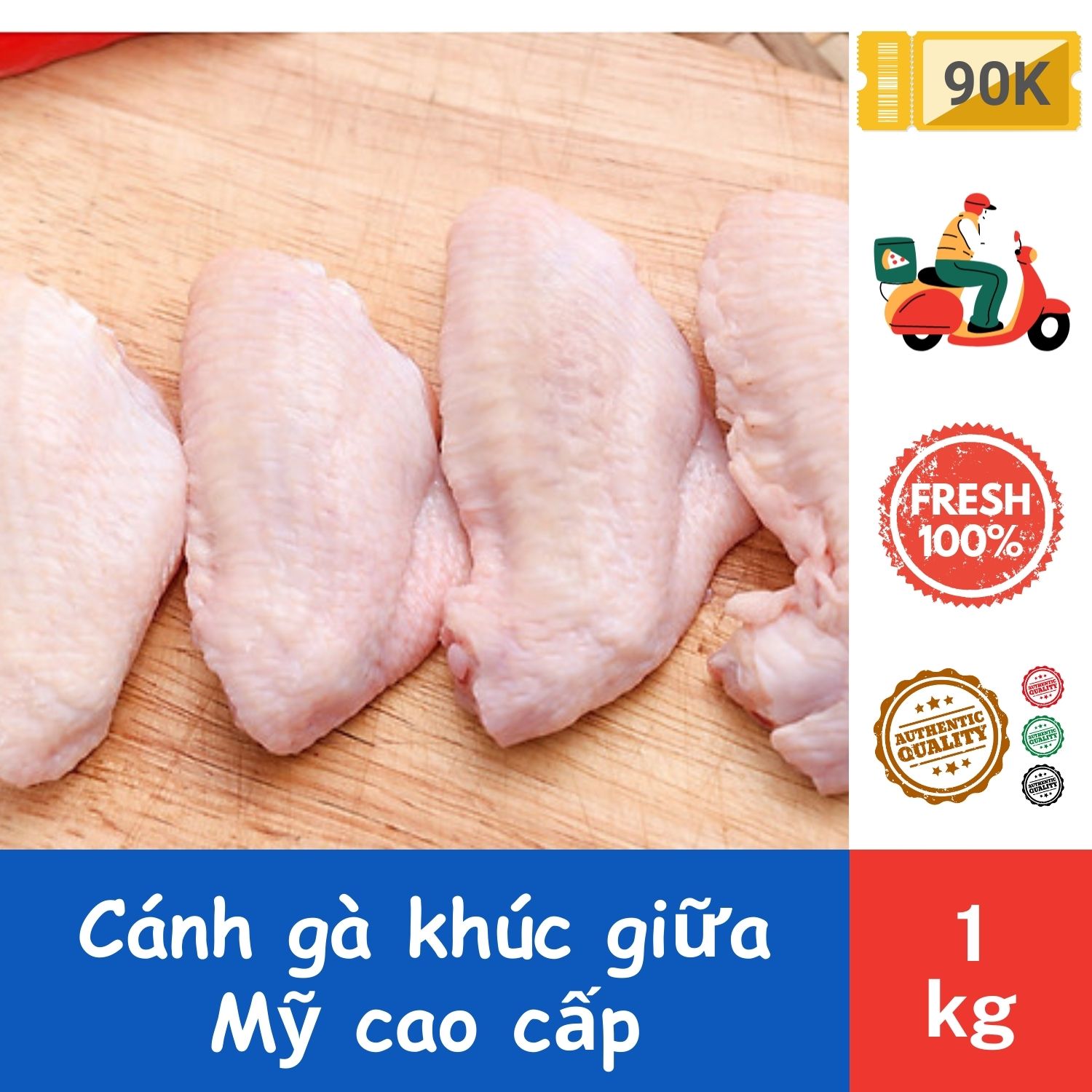 Cánh Gà Khúc Giữa Túi 1kg Premium - FoodPrime Market