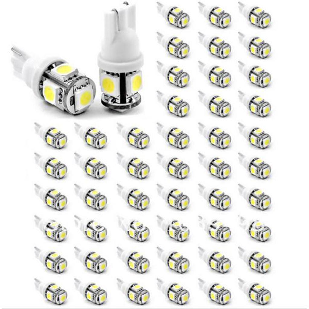 50pcs T10 5050 5SMD 6000K White LED Light Bulbs Car Gauge Instrument