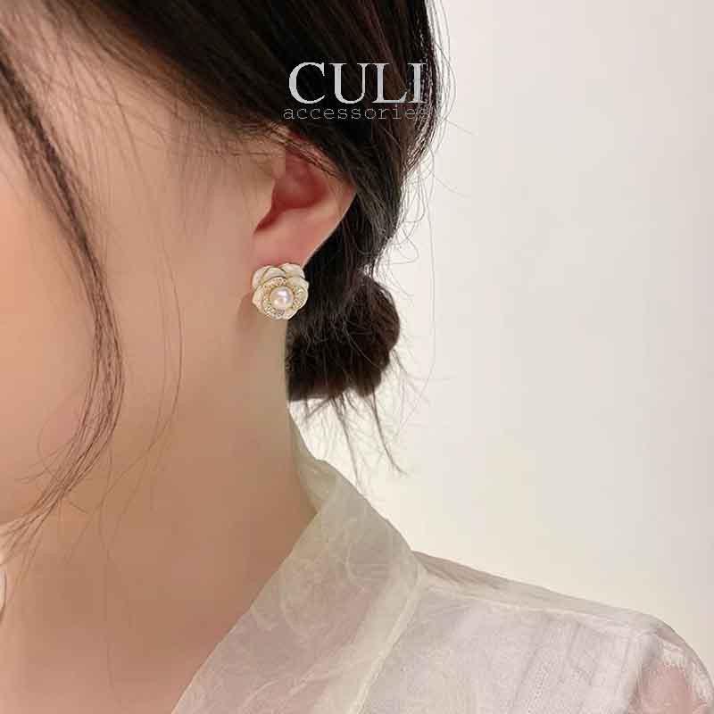 Khuyên tai bạc nữ S925, hình hoa hồng kết hạt trai sang trọng HT649 - Culi accessories