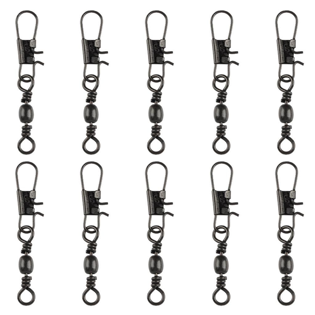 10 pcs Barrel Swivel Bearing with Safty Snap Connector Solid Rings Pin Fishing Connectors