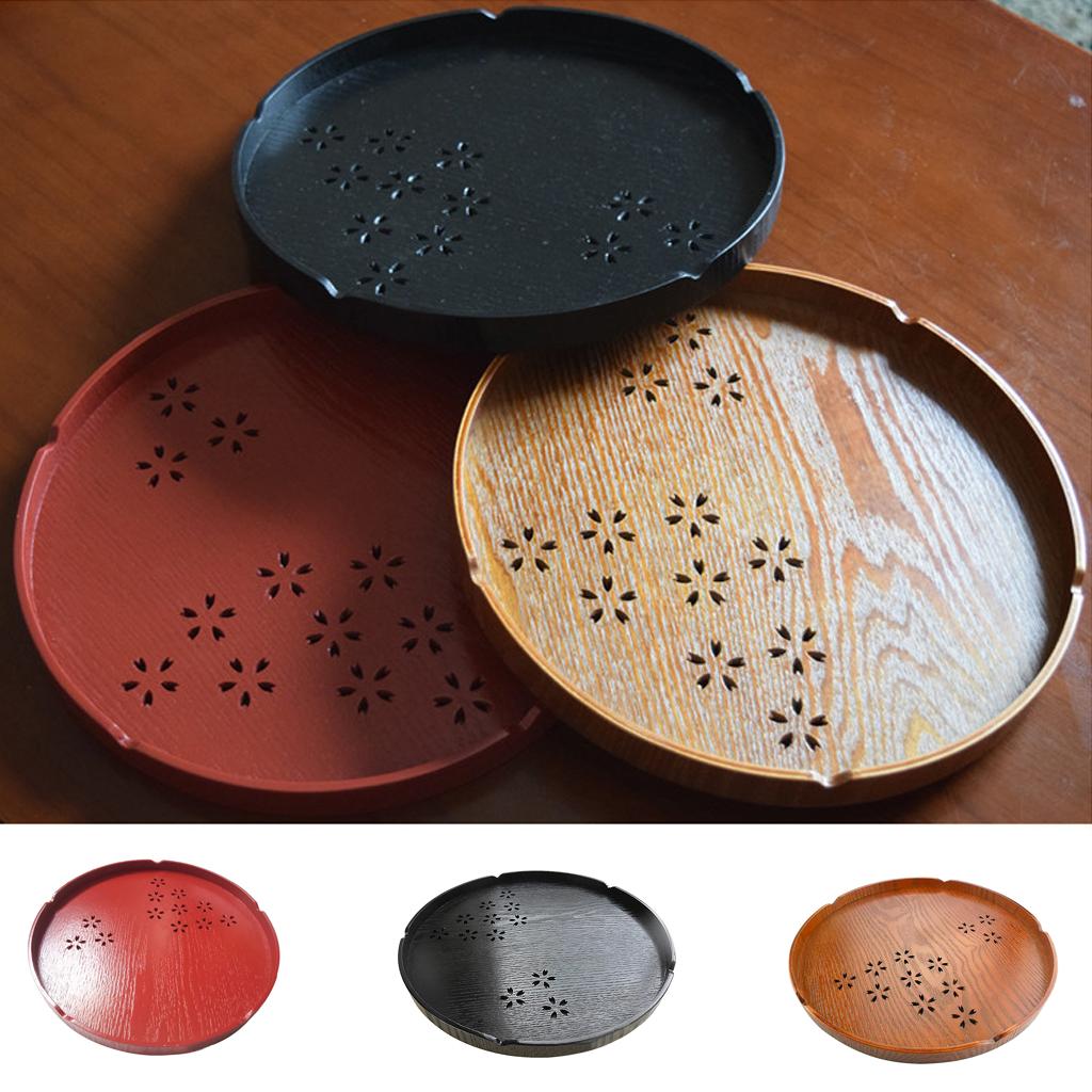 3 Colors Round Wooden Serving Tray Food Fruit Tea Coffee Platter Plate
