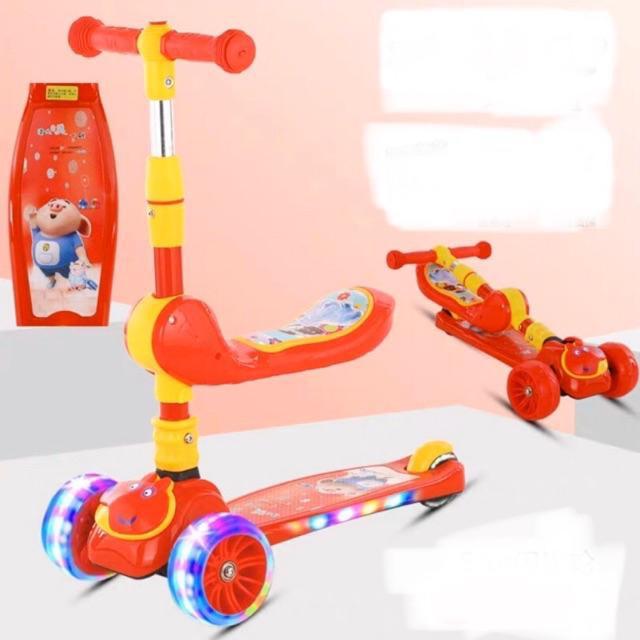 Xe trượt Scooter 3 IN 1 có đèn Led 3 Bánh, phát nhạc, Có ghế ngồi-Heo Peppa Cực kì chắc chắn