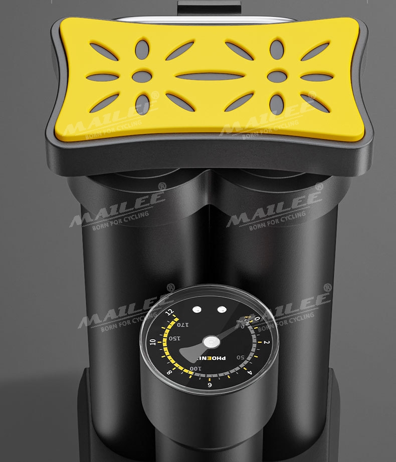 Bơm Chân Mini Di Động FP-9809E cho Xe máy/ xe đạp/ xe ô tô, ống đôi, 170 psi, vỏ nhựa ABS, lõi bơm nhôm, van đa năng 2 lỗ đa dụng - Mai Lee
