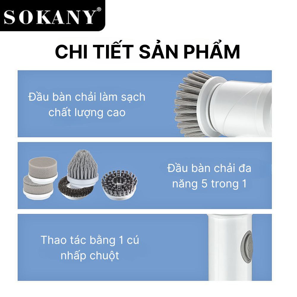 Máy cọ rửa nhà bếp cầm tay đa năng 5IN1 Sokany SK-12009 dụng cụ cọ rửa nhà bếp, bồn rửa mặt, đánh giày, có sạc pin tiện lợi - HÀNG CHÍNH HÃNG - DELIYA