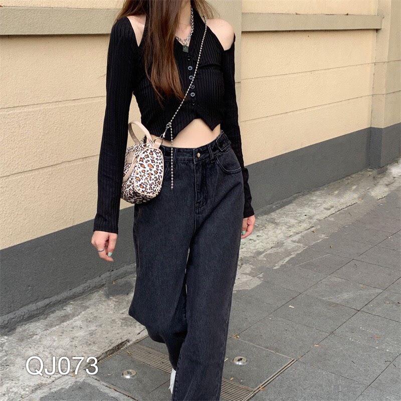 QUẦN JEAN BAGGY NỮ ỐNG RỘNG ĐEN XÁM - QJ073