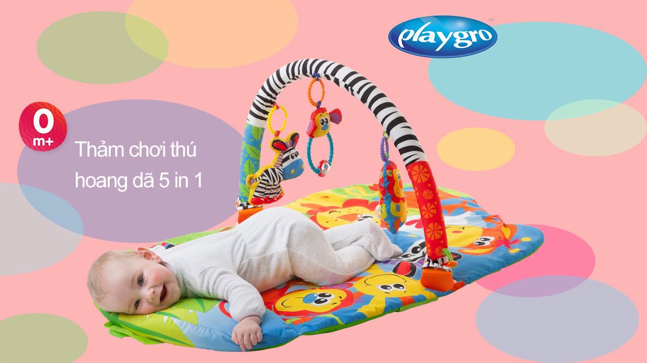 Thảm Chơi Thú Hoang Dã 5 In 1 Safari Playgro, Cho Bé Sơ Sinh Đến 24 Tháng