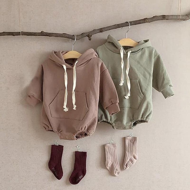 Bé Bé Trai Bé Gái Quần Áo Hoodie Tay Dài Dễ Thương Chắc Chắn Romper Áo Liền Quần Mùa Xuân, Mùa Thu Cotton Nguyên Chất Cho Trẻ Sơ Sinh Trẻ Em Trang Làm Dày Liền Quần