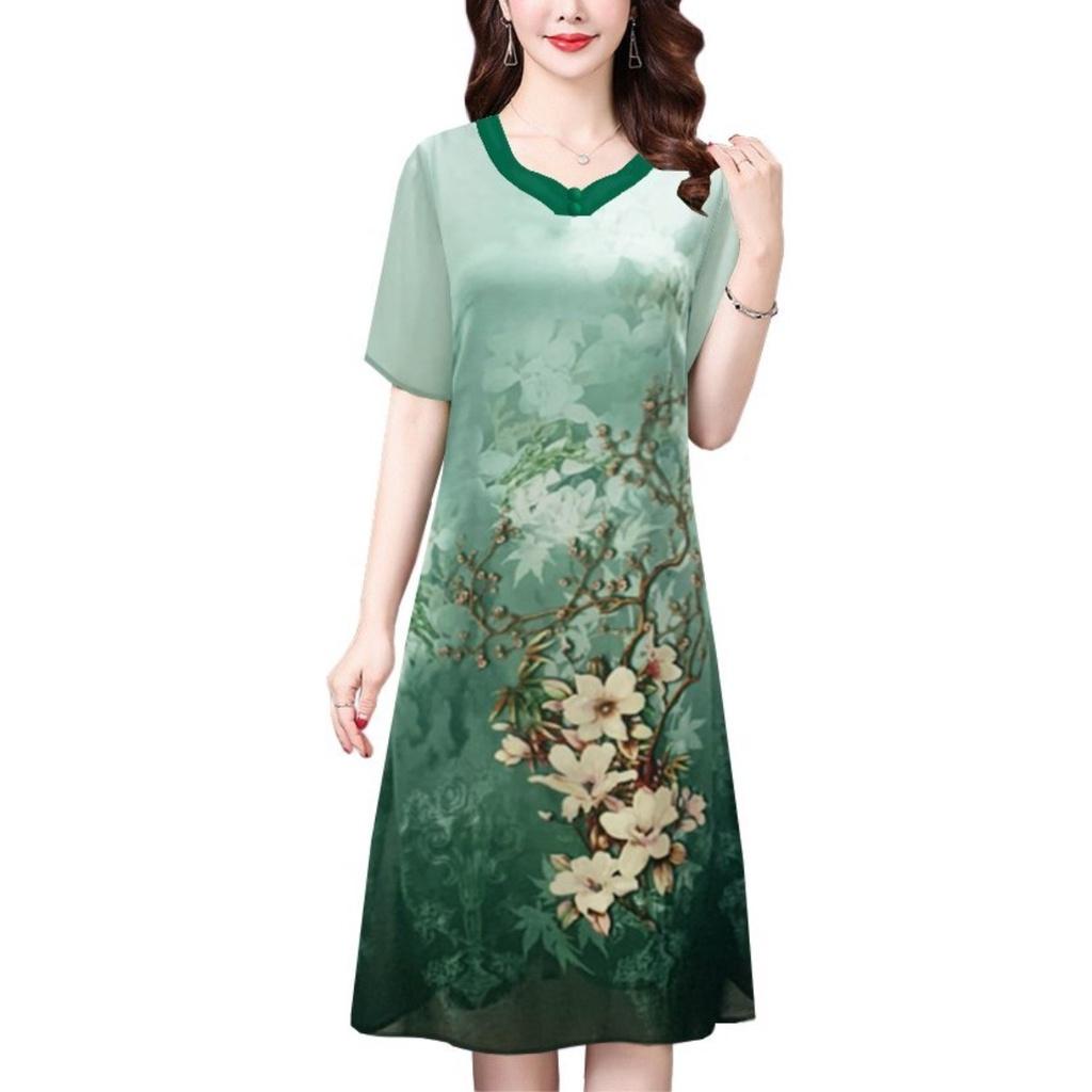 ️ ĐẦM TRUNG NIÊN ️ DÁNG SUÔNG GIẤU BỤNG CHO MẸ U50 U60, ĐẦM TRUNG NIÊN IN HOA SANG TRỌNG TRẺ TRUNG