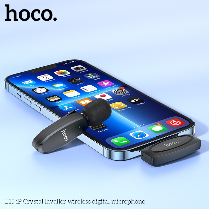 Micro thu âm không dây có kẹp cài áo chân type-Ccho điện thoại laptop chân iP cho 11/12/13/14Promax hoco L15  _ hàng chính hãng