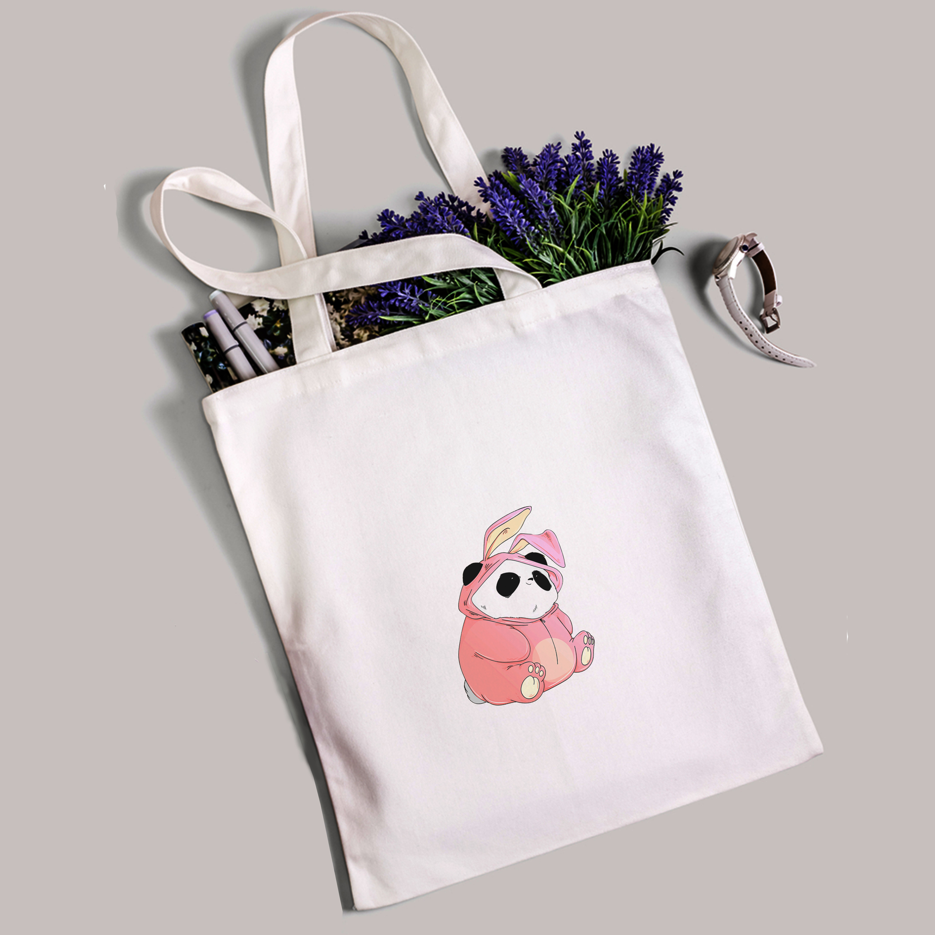 Túi TOTE Đi Học Đi Làm Đi Chơi Trẻ Trung GẤU PANDA HỒNG - Túi Vải Canvas Thời Trang Dễ Thương - TA053