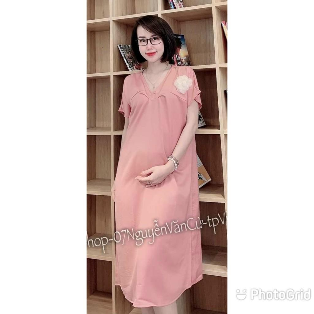 Váy bầu thiết kế️đầm bầu mặc đi làm đi chơi đều được️chất kẻ hàn siêu mát️free size (43-68kg)