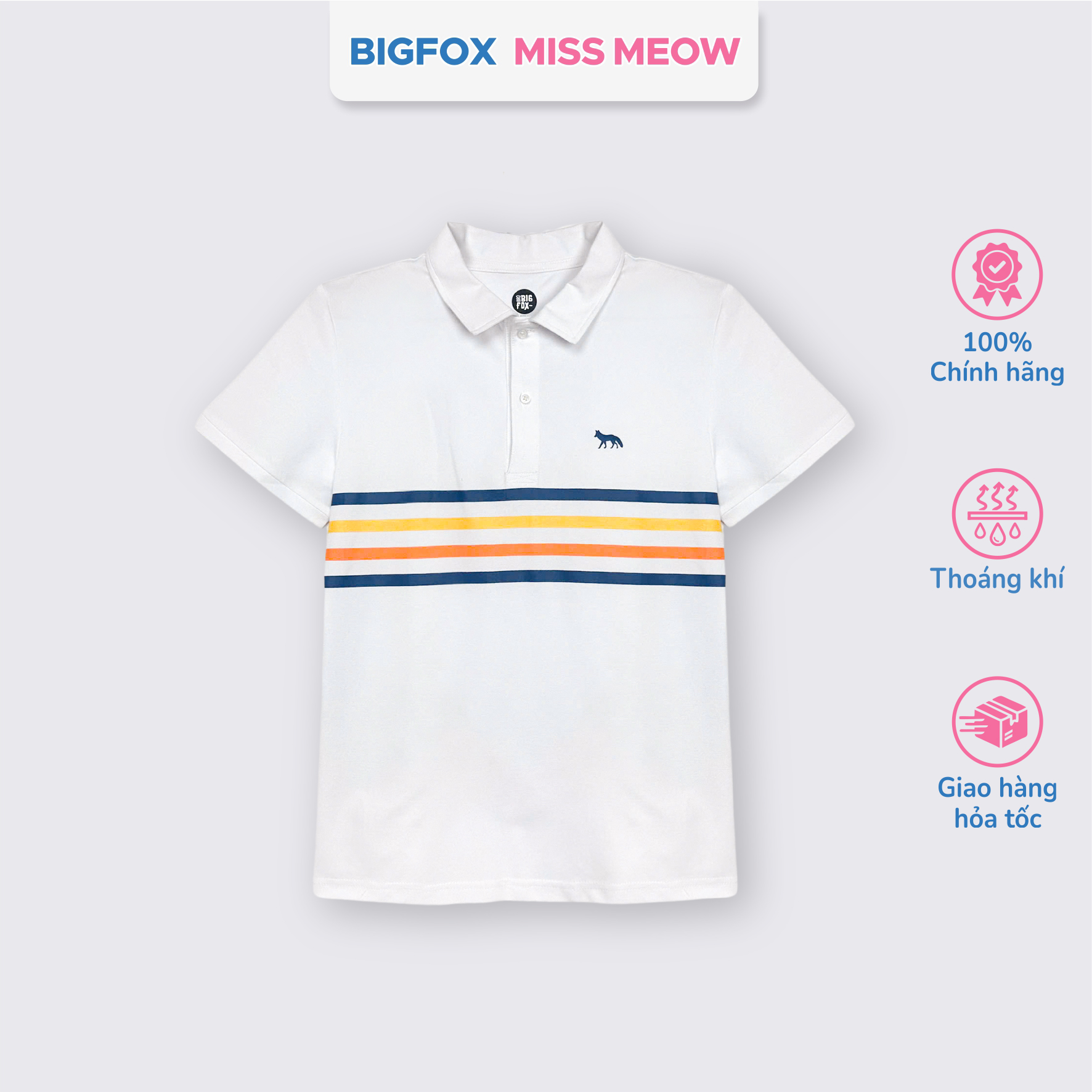 Áo polo hè bé trai Bigfox Miss Meow size đại, áo cá sấu có cổ đồng phục đi học size đại 7-15 tuổi 50kg