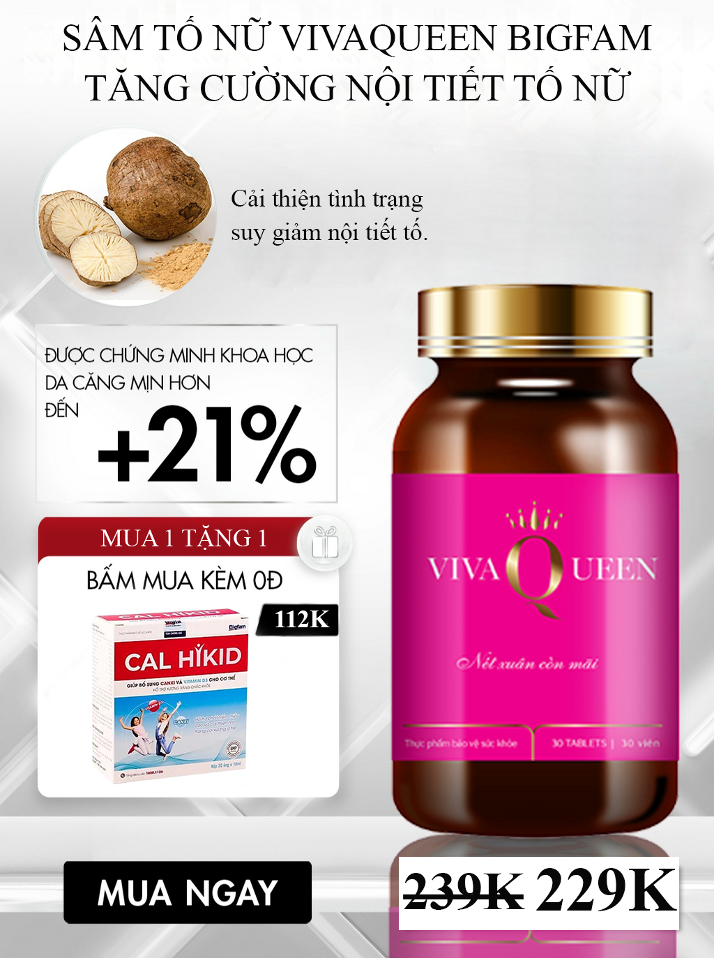 Combo 3 hộp Viên uống nội tiết tố nữ VINAQEEN Bigfam giúp đẹp da, chống lão hóa