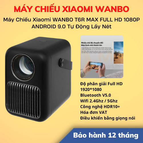 Máy Chiếu Xiaomi WANBO T6R MAX FULL HD 1080P ANDROID 9.0 Tự Động Lấy Nét - Hàng Chính Hãng - Màu Trắng/Đen