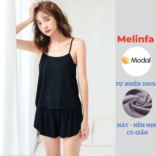 Bộ đồ ngủ, set bộ đồ hai dây nữ quần short chất vải Cotton Modal tự nhiên thân thiện basic trơn nhiều màu mã VABD0111