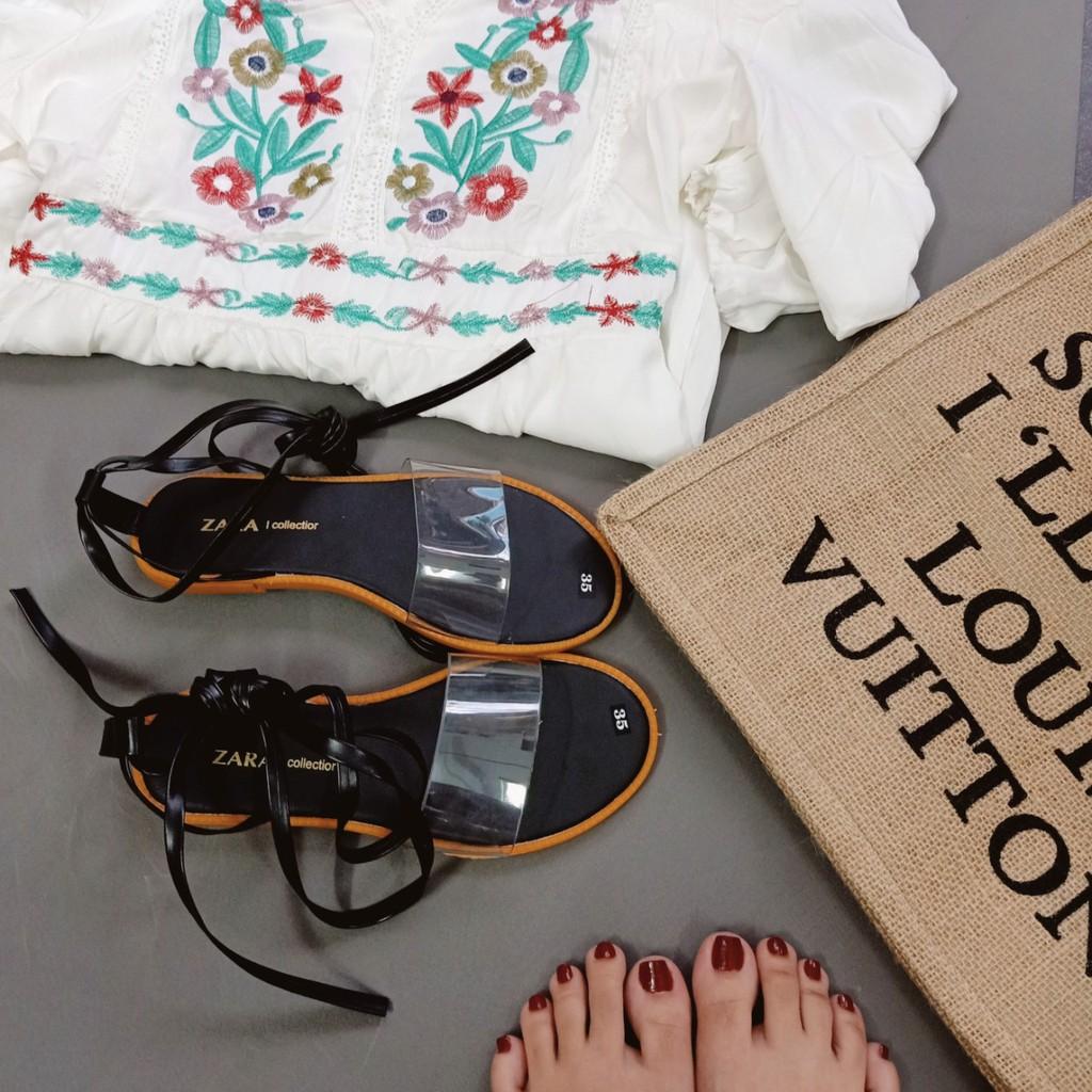 (CÓ SẴN) Giày sandal nữ cột dây chiến binh quai trong suốt đi biển mùa hè