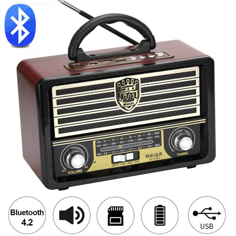 Retro di động radio không dây bluetooth loa hifi stereo AM/FM Radio Trình phát máy phát thanh USB TF Aux MP3 Máy nghe nhạc kỹ thuật số Color: Retro Red A4