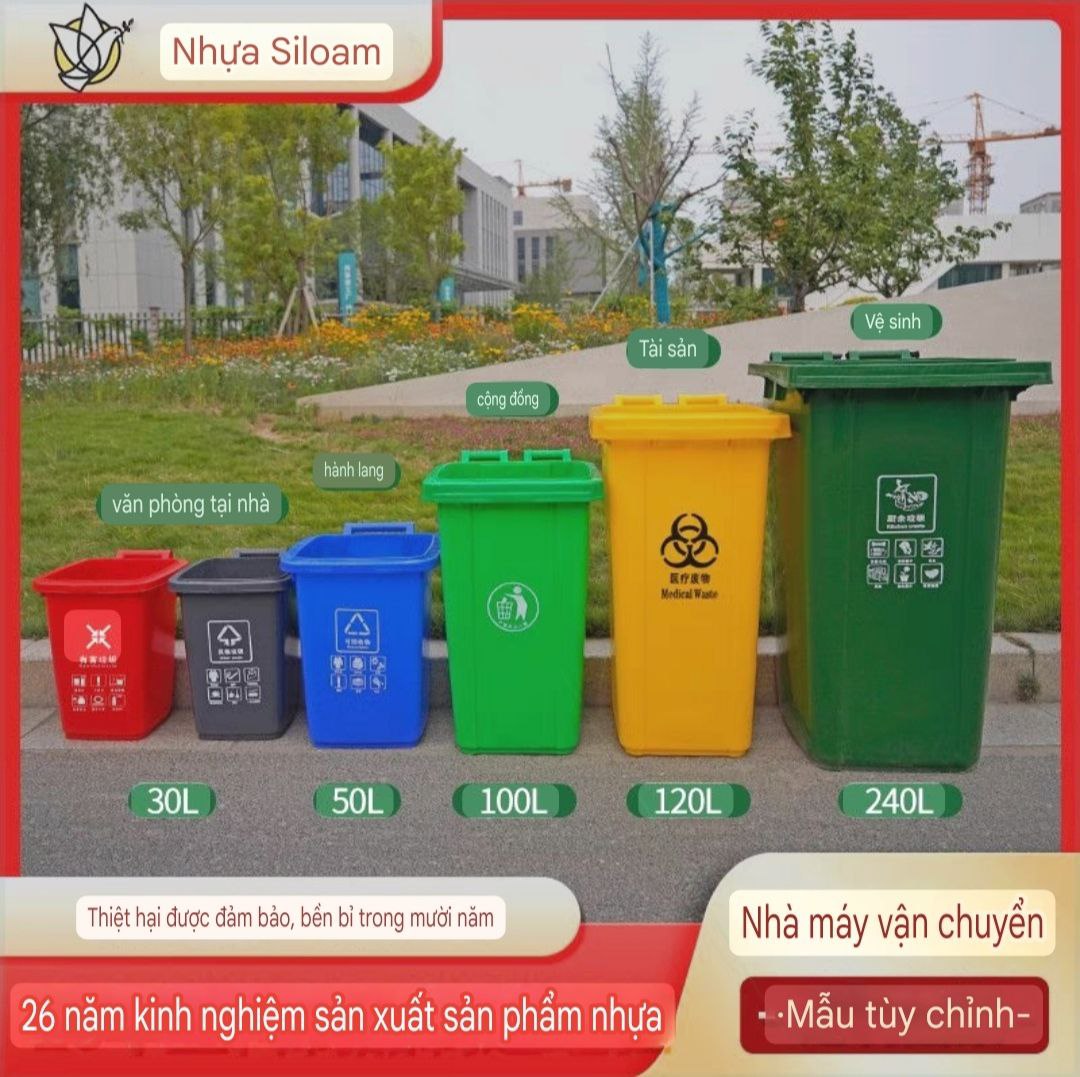 THÙNG RÁC CÔNG NGHIỆP XE THÙNG CHỨA ĐỰNG RÁC THẢI NHỰA HDPE  nhiều size 30L - 60 - 100L- 120L - 240L có bánh xe