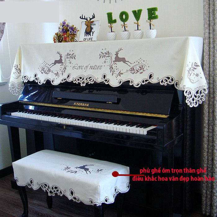 ★Khăn phủ nóc đàn PIANO thêu hình hươu MAY MẮN★