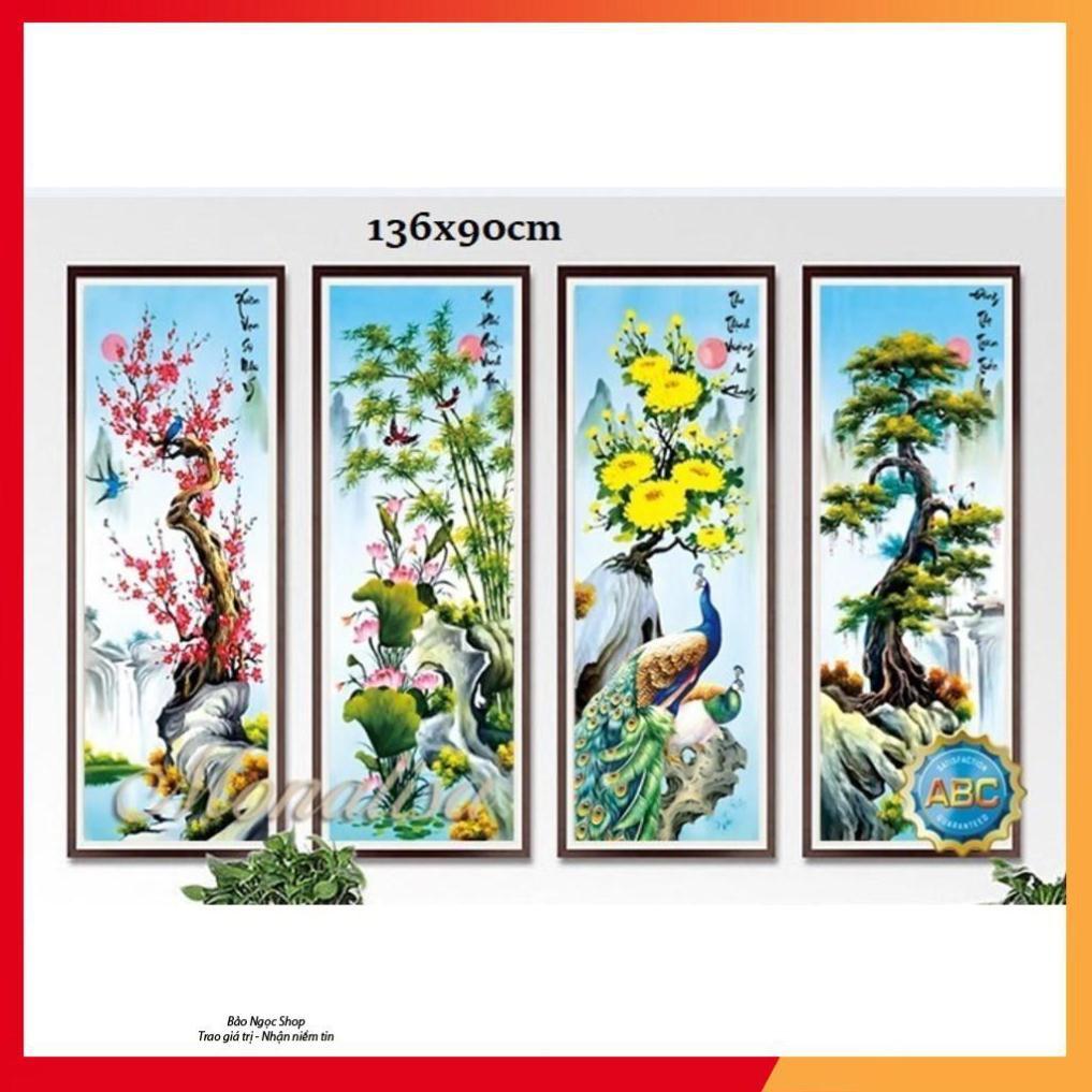 Tranh thêu chữ thập tứ quý mn001 34x90x4cm