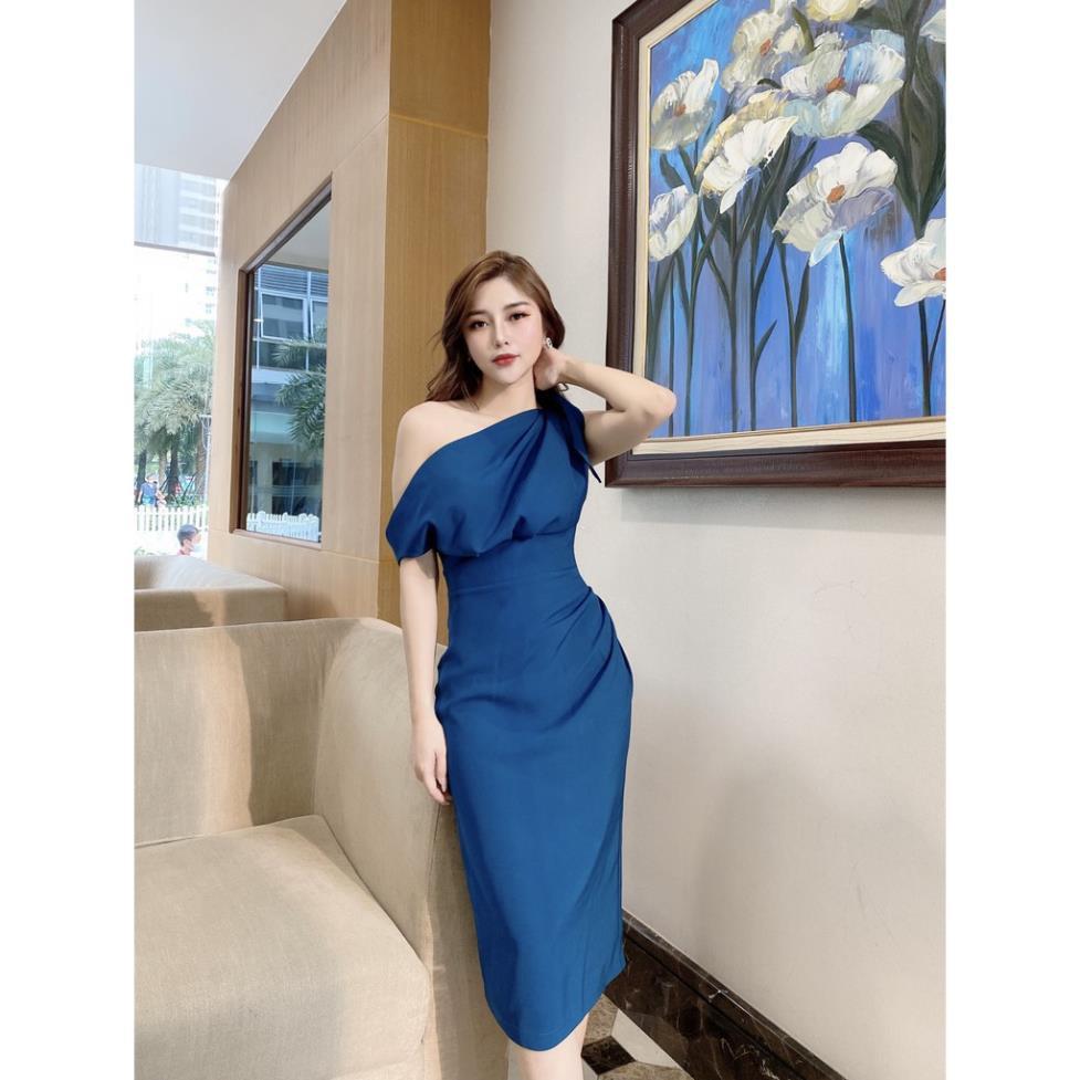 Đầm váy nữ body cổ chéo, dáng dài cao cấp sang chảnh dự tiệc công sở màu xanh Nancy A49 ! *