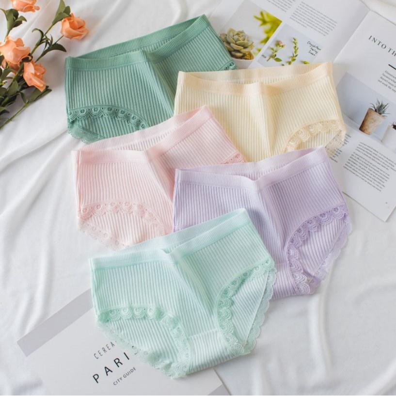 Quần lót nữ cotton gân tăm viền ren điệu đà sexy QLN03