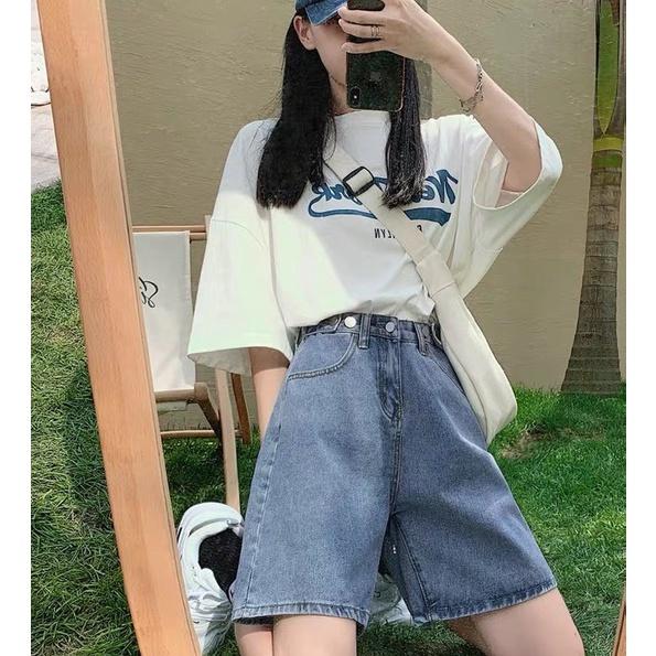 Quần Jean Short Lửng Nữ, Quần Bò Ống Rộng Cạp Cao Mùa Hè Xinh Xắn