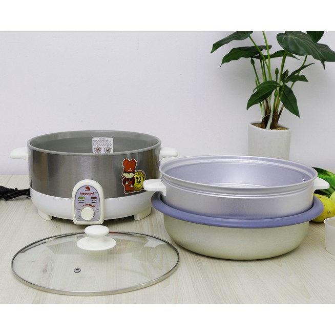 Nồi lẩu hấp điện lòng nồi rời 3.5L Happycook có xửng hấp, dễ vệ sinh (Giao màu ngẫu nhiên)-Hàng chính hãng