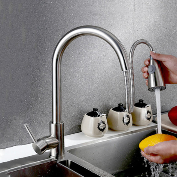 Vòi rửa chén bát nóng lạnh rút dây INOX SUS 304 - L-406