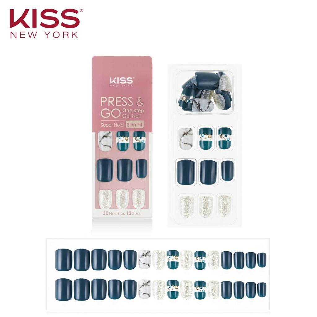 Bộ 30 Móng Tay Gel Tự Dán Press &amp; Go Kiss New York Nail Box - Deep Green Marble (KPNS22K)