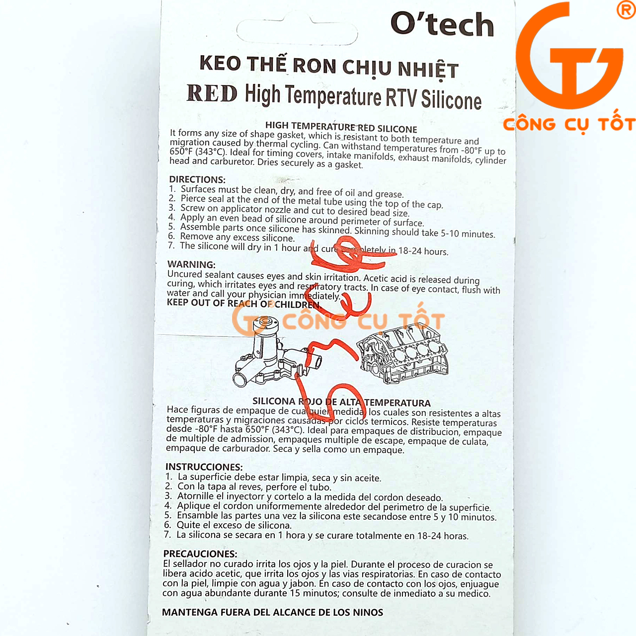 Keo thế ron chịu nhiệt OTECH RTV 650°F màu đỏ