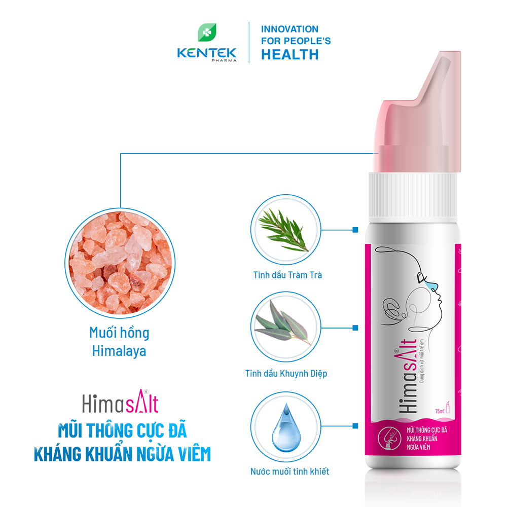 Xịt mũi muối hồng Himalaya, tinh dầu tràm trà dành cho trẻ em HIMASALT | Chai 75ml