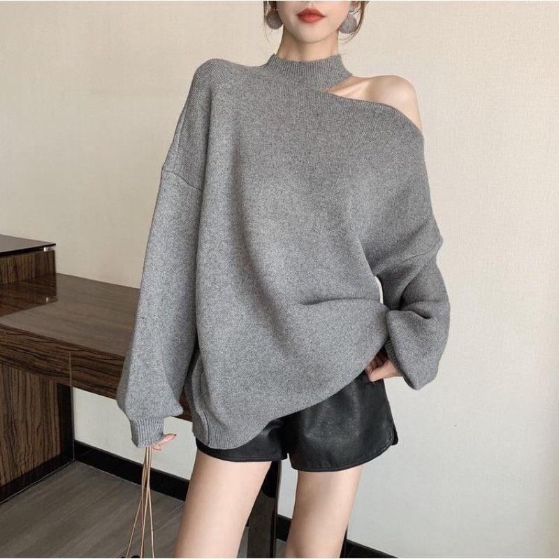 Áo Nỉ Nữ Hàn Quốc Dáng Cut Out Khoét Vai Dài Tay 4 Màu Cực Xinh