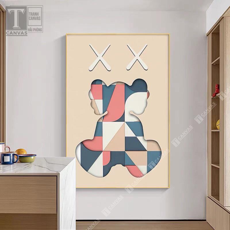 Tranh Canvas tràn viền treo tường phòng khách, tranh hiện đại, tranh Kaws Toy màu sắc MÃ KAWS 75-83