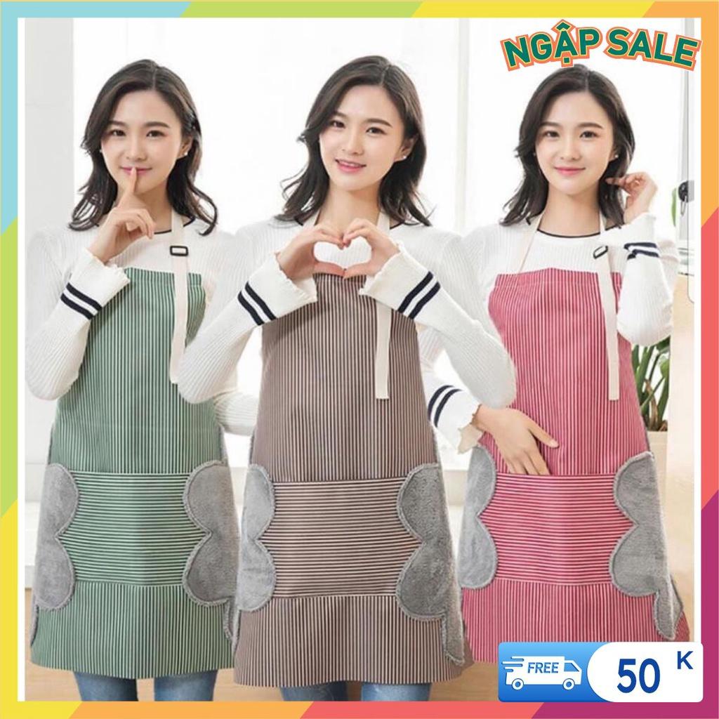 TẠP DỀ KẺ CÓ KHĂN LAU TAY 2 BÊN HÔNG CỰC XINH thảm lau chân