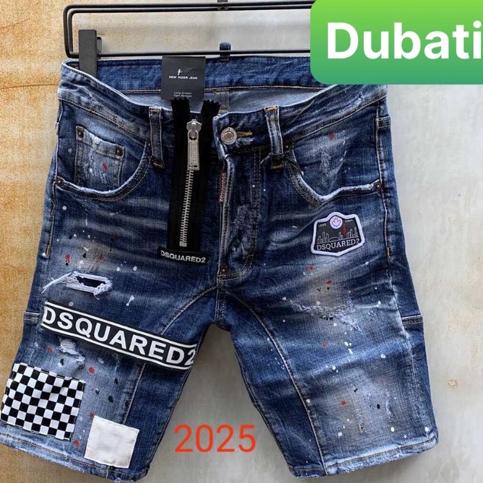 QUẦN SỌT SHORT LỬNG JEAN NAM CHẤT BÒ XANH ĐẬM THÊU CARO CUTE -DB 74 - DUBATIFASHION