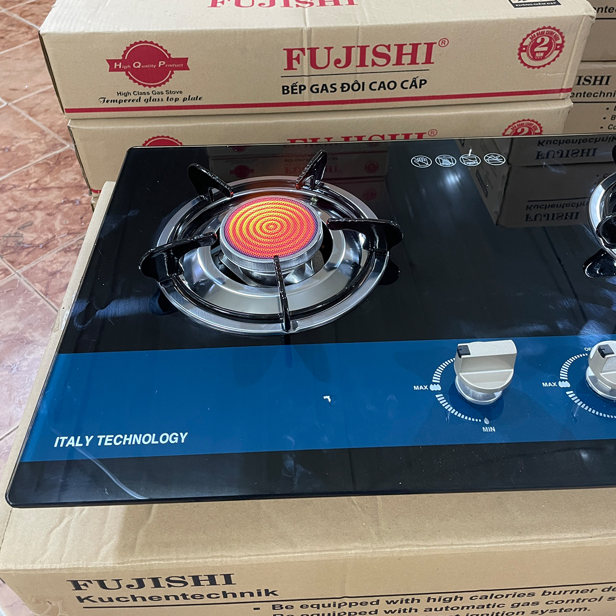 Bếp gas âm hồng ngoại Fujishi FJ-8010IC - KÍNH XANH - Đánh lửa IC cực nhạy - Lửa xanh tiết kiệm gas - Hàng chính hãng