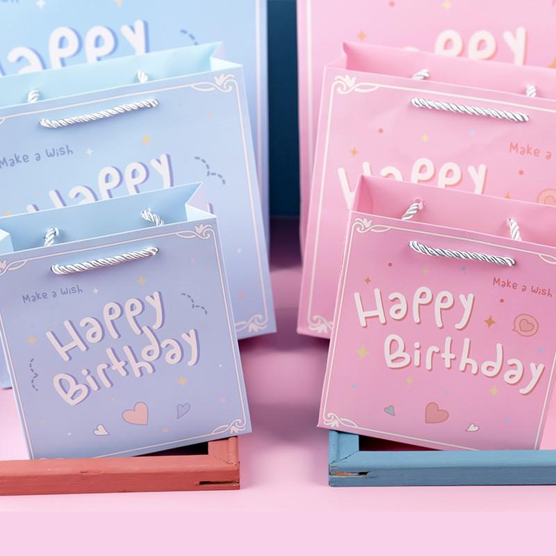 Túi giấy đựng quà in chữ Happy Birthday dây quai dù dễ thương, nhiều kích cỡ cực xinh Q720