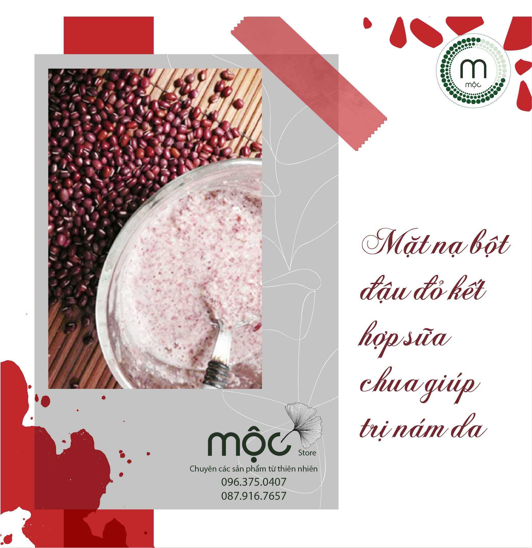 Bột Đậu Đỏ đắp mặt nguyên chất từ thiên nhiên 100ml handmade