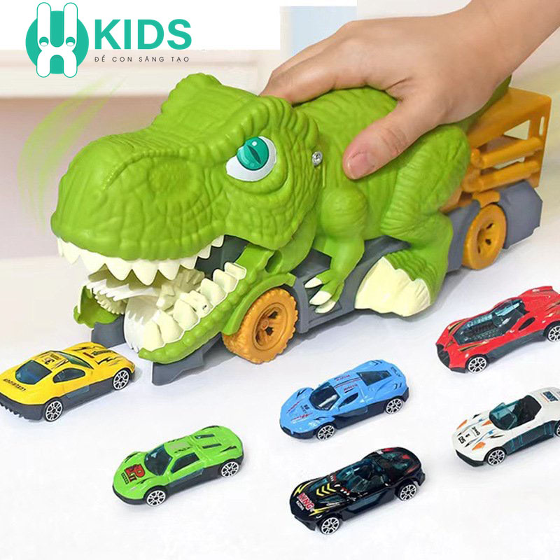 Đồ chơi xe khủng long bạo chúa nuốt ô tô kèm nhiều oto hợp kim cao cấp kích thước lớn cho bé