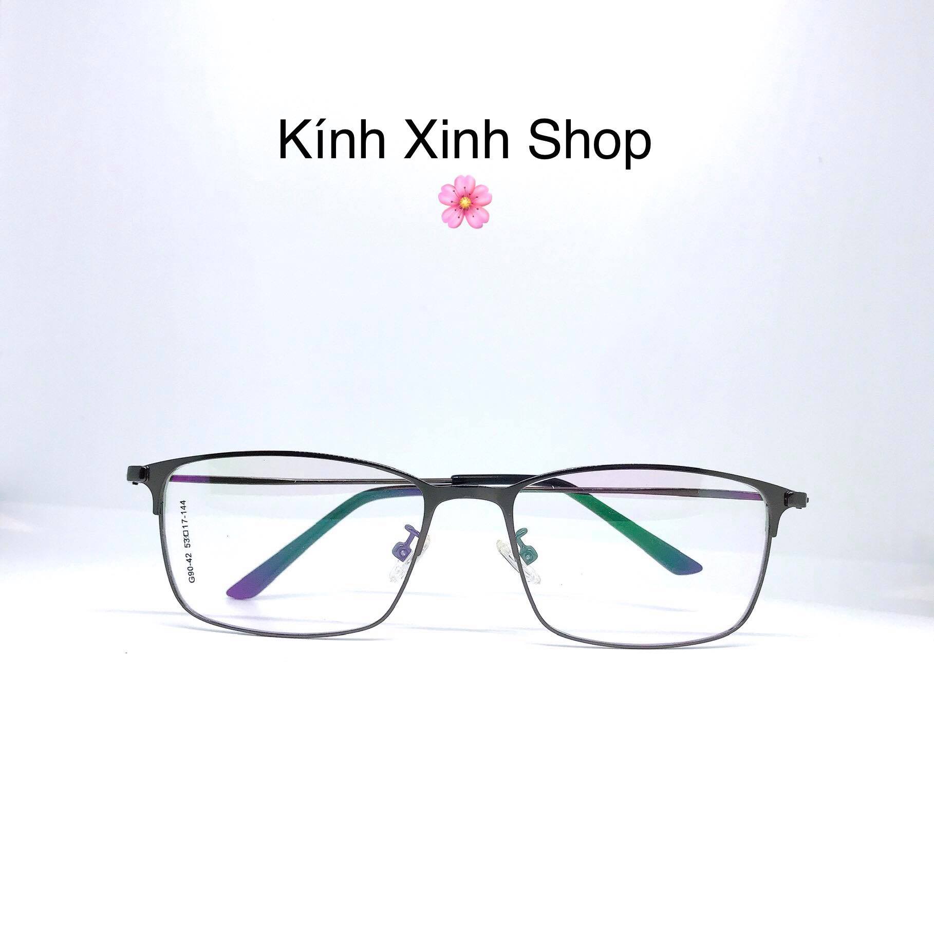 Kính mắt vuông kim loại Korea tăm mảnh tròng chống ánh sáng xanh uv (Nhiều màu)