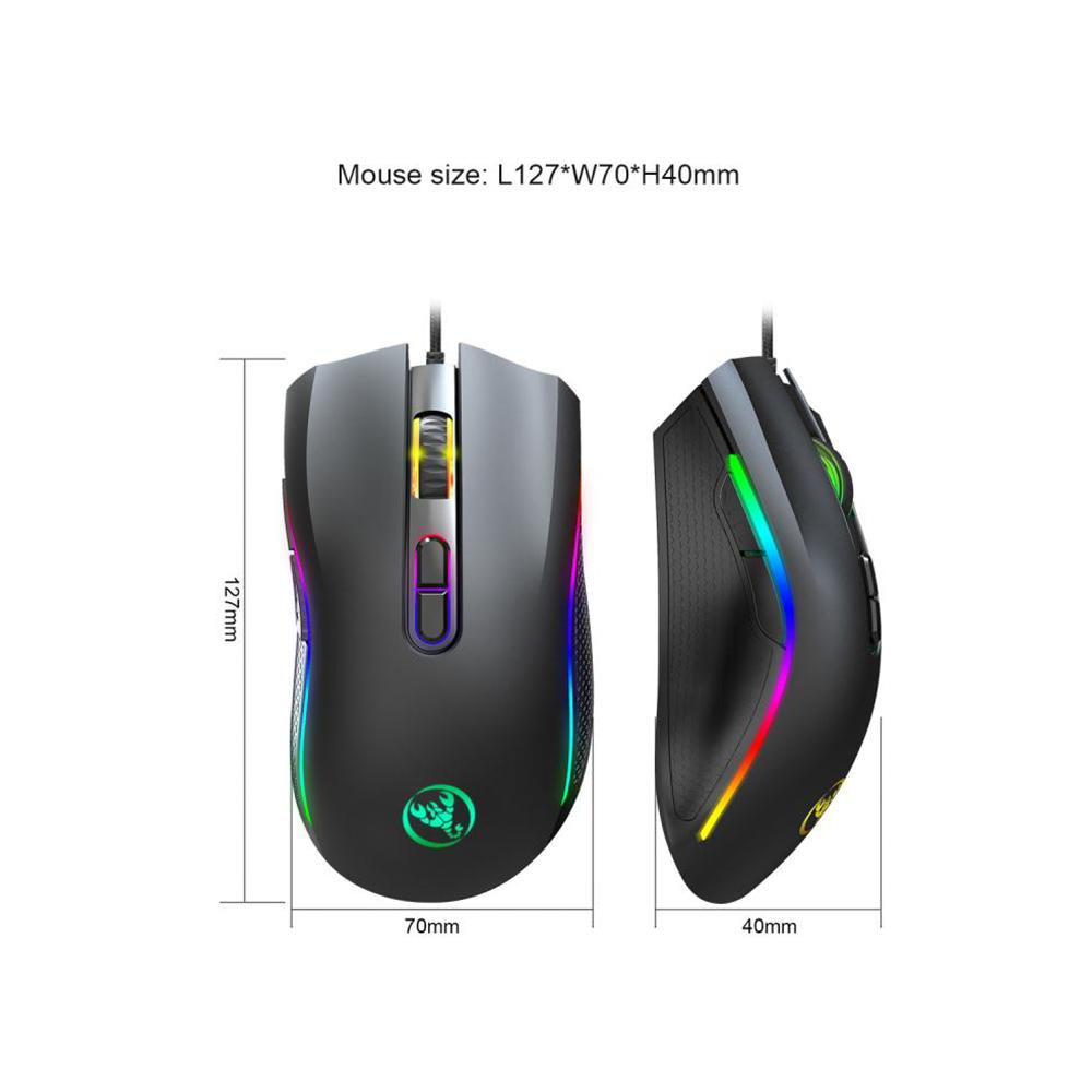 HXSJ Colorful Luminous Gaming Mouse Wired Mouse Six Adjustable DPI Macro Definition Programmable RGB Gaming Mouse A869