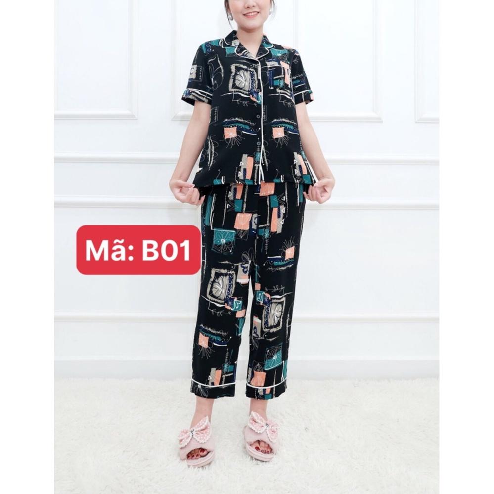 Bộ đồ ngủ lụa pijama nữ, chất lụa Latin Loại 1 cao cấp, Đồ mặc ở nhà thoải mái trẻ trung có nhiều họa tiết