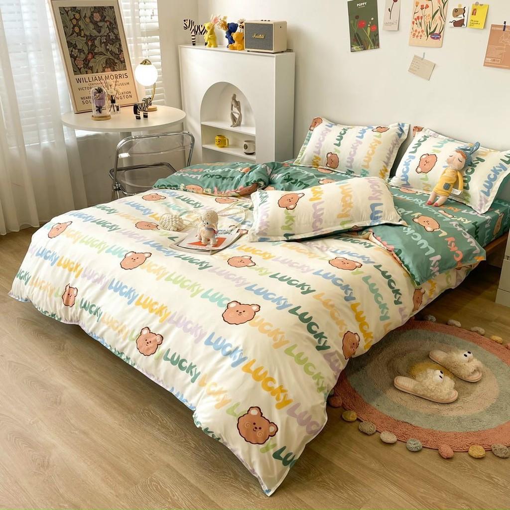 Bộ chăn ga gối cotton poly gấu chữ đủ size - Mẫu gấu & chữ