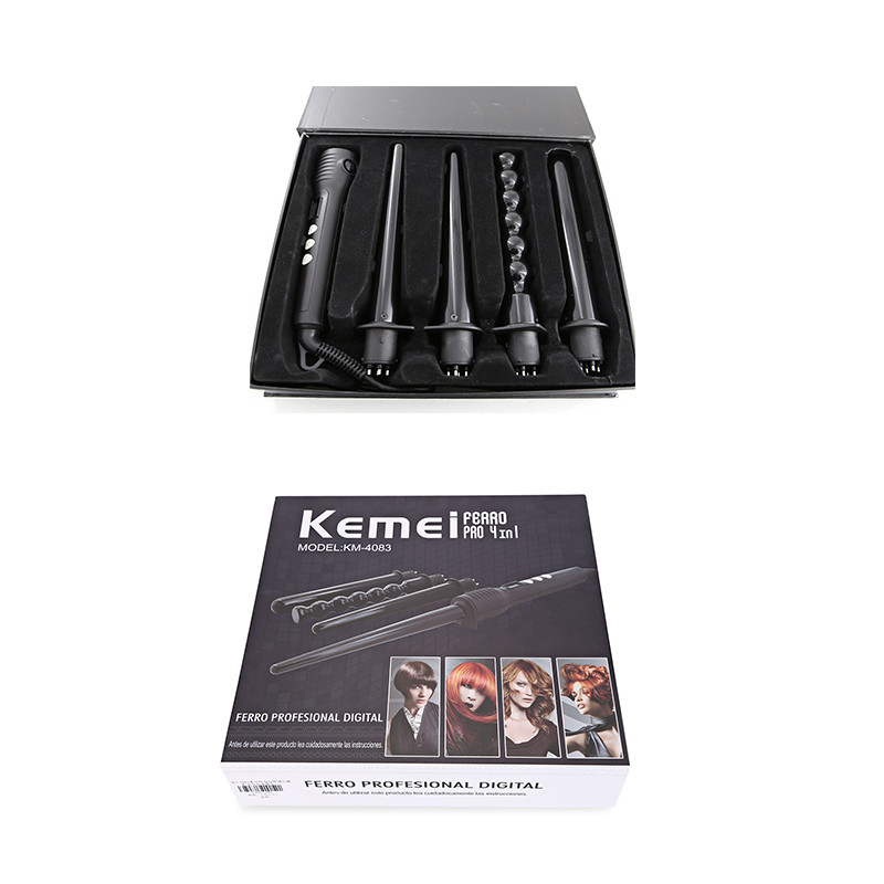 Máy uốn 4 đầu tiện lợi KEMEI KM-4083 màn hình hiển thị LCD điều chỉnh nhiệt độ thông minh chuyên dùng uốn lọn, uốn xoăn, uốn sợi, tạo độ phồng cho tóc thích hợp sử dụng gia đình và salon