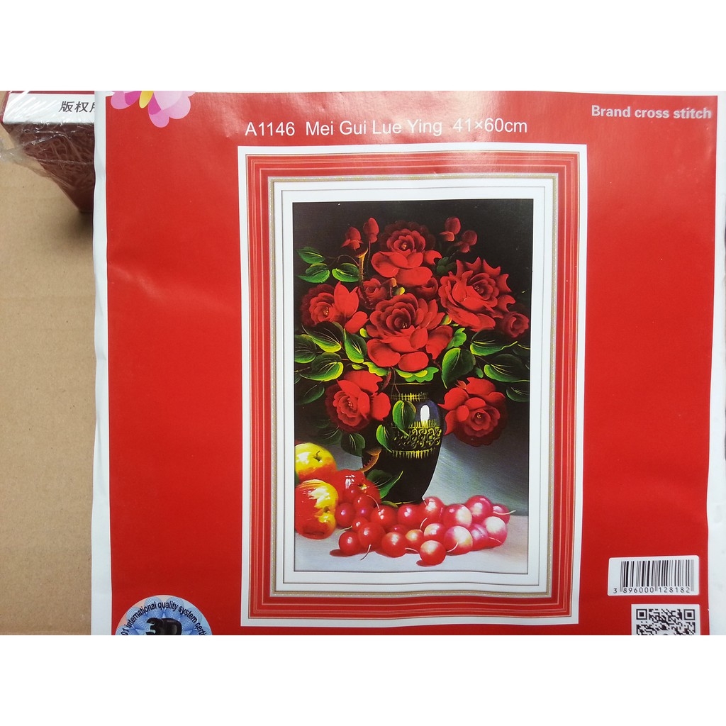 Tranh thêu chữ thập Bình hoa và Tĩnh Vật chưa thêu