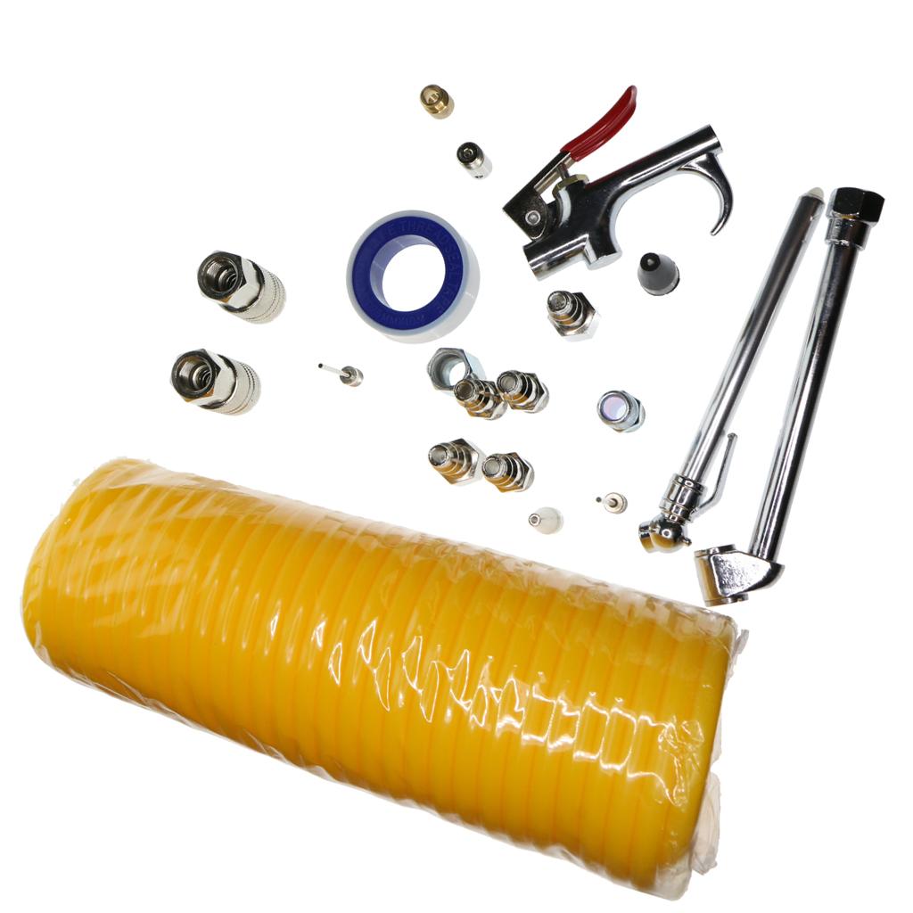 Air Tool Connection Accessories Kit Blow Gun Coil Hose Tyre Inflator Gauge