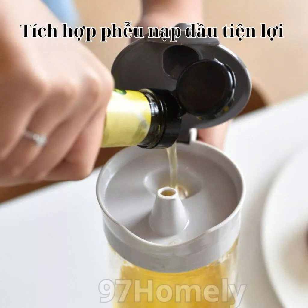 Bình Thủy Tinh Rót Dầu Ăn/Nước Mắm Có Vòi &amp; Phễu Tích Hợp – Dung Tích 500ml – Chai Đựng Gia Vị Thông Minh, Chịu Nhiệt, Có Vạch Chia- HÀNG CHÍNH HÃNG MINIIN